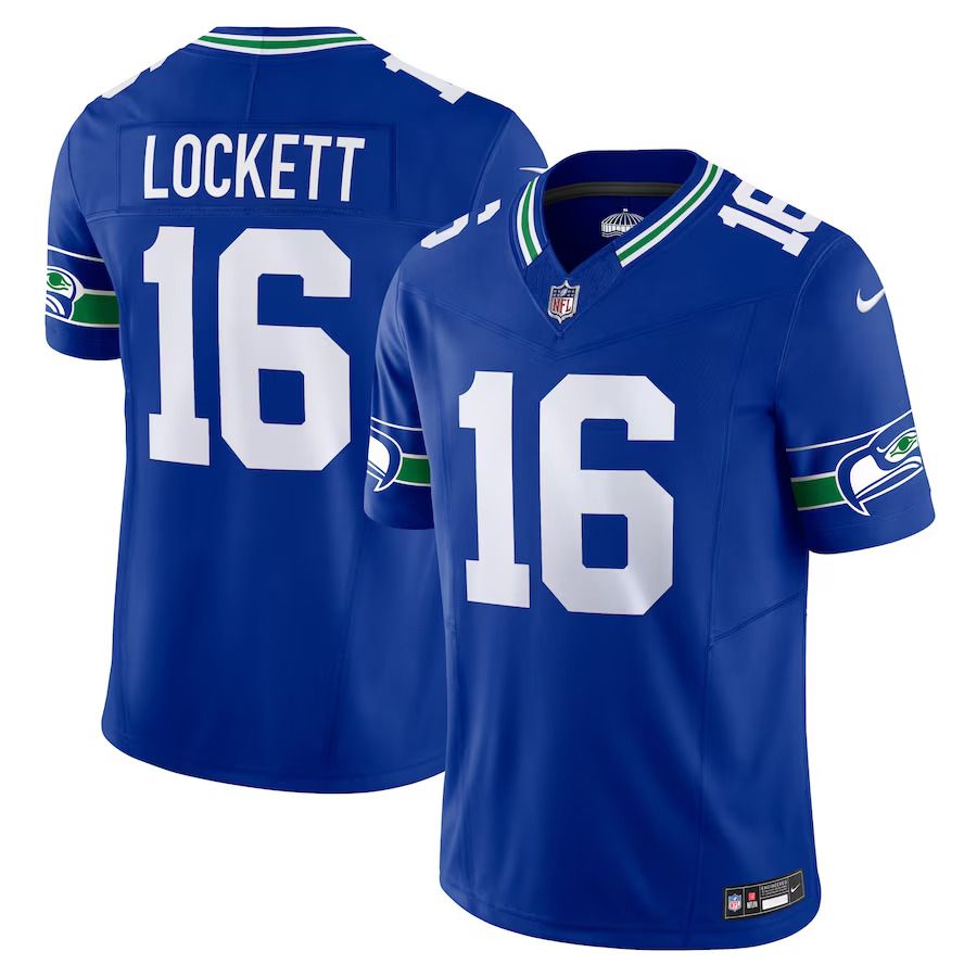 Men Seattle Seahawks #16 Tyler Lockett Nike Royal Throwback Vapor F.U.S.E. Limited NFL Jersey